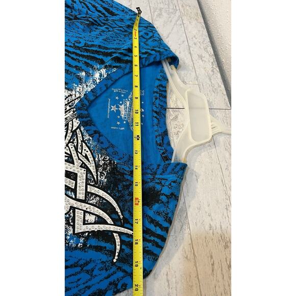 Rock & Roll Cowgirl BlackCross Blue Shirt Beads Graphic Wester 1X - Picture 10 of 12